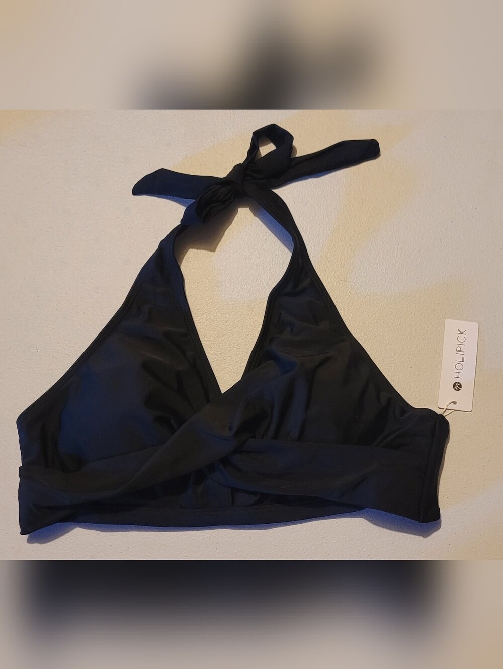 Holipick Black Halter Bikini Top With Silver Hardware, M